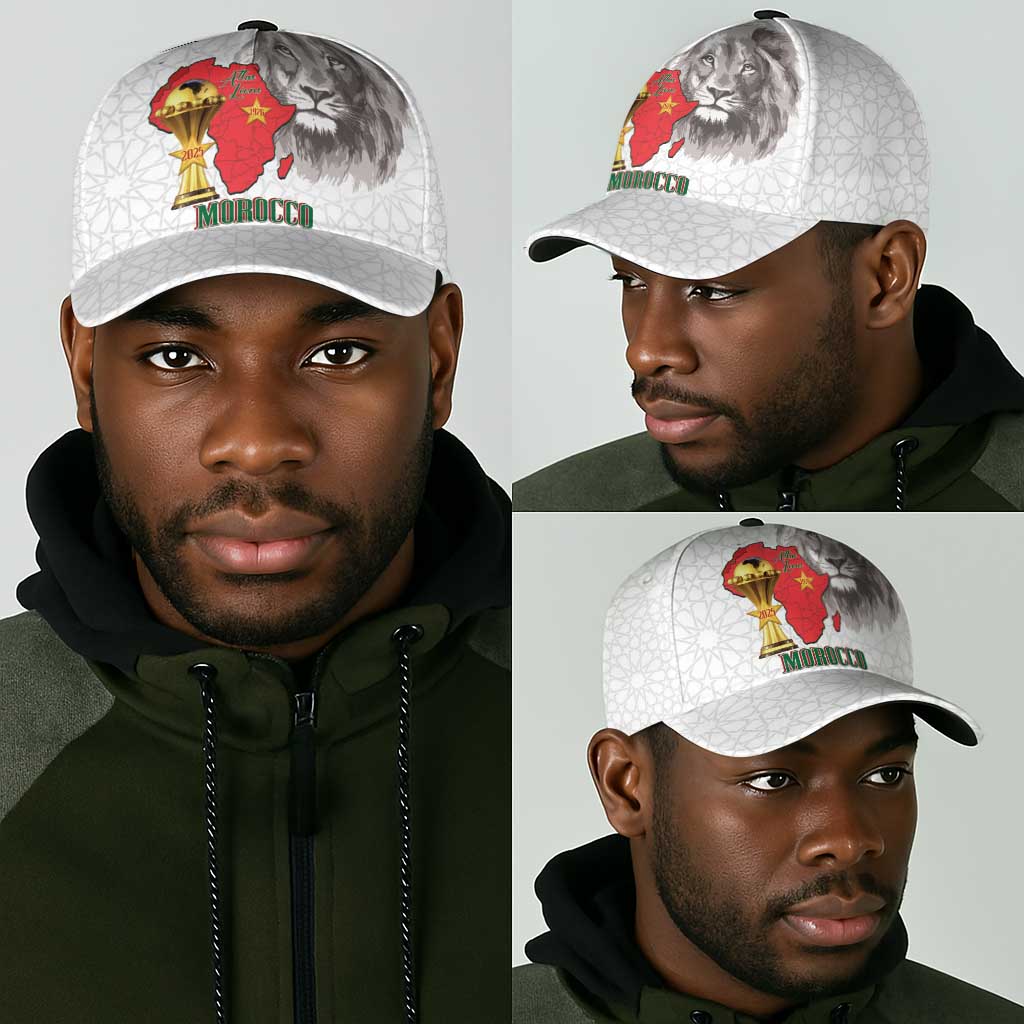 Morocco Football Classic Cap Atlas Lions Champions African White Islamic Pattern