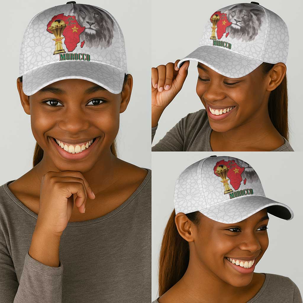 Morocco Football Classic Cap Atlas Lions Champions African White Islamic Pattern