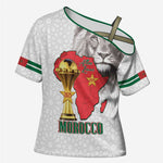 Morocco Football Custom Cross Shoulder Shirt Atlas Lions Champions African White Islamic Pattern