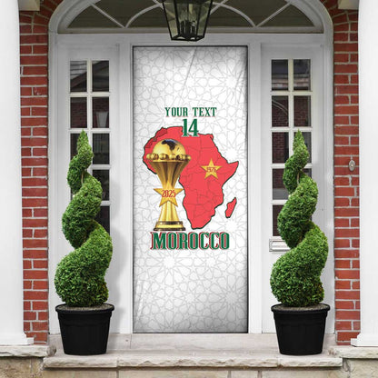 Morocco Football Custom Door Cover Atlas Lions Champions African White Islamic Pattern