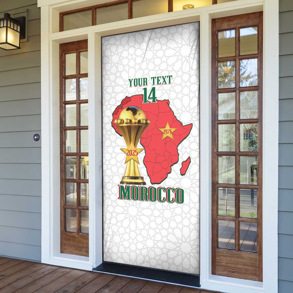 Morocco Football Custom Door Cover Atlas Lions Champions African White Islamic Pattern