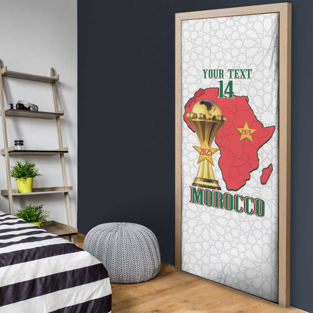 Morocco Football Custom Door Cover Atlas Lions Champions African White Islamic Pattern