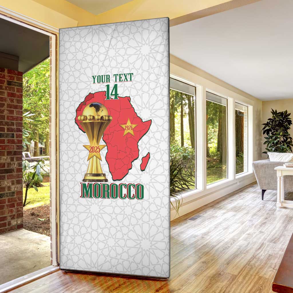 Morocco Football Custom Door Cover Atlas Lions Champions African White Islamic Pattern