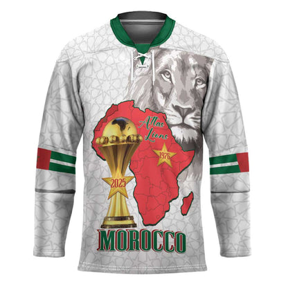 Morocco Football Custom Hockey Jersey Atlas Lions Champions African White Islamic Pattern