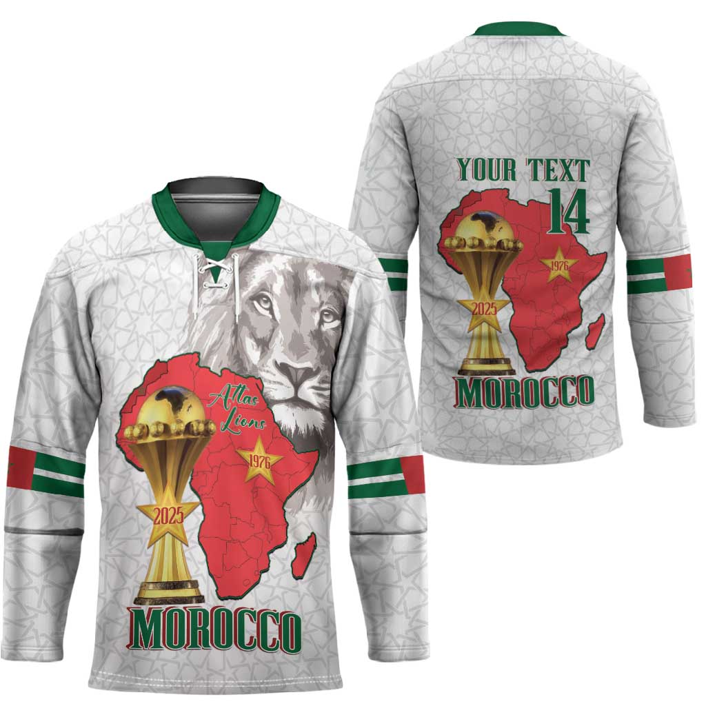 Morocco Football Custom Hockey Jersey Atlas Lions Champions African White Islamic Pattern