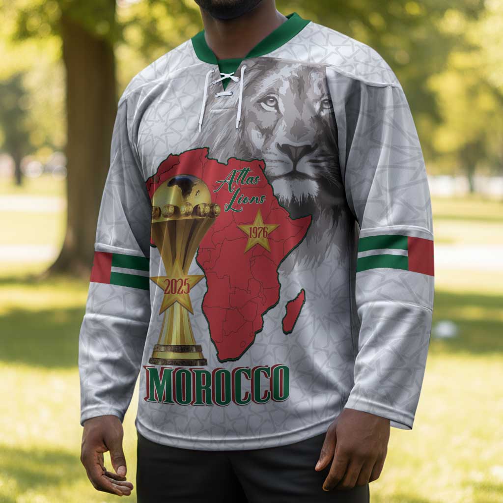 Morocco Football Custom Hockey Jersey Atlas Lions Champions African White Islamic Pattern