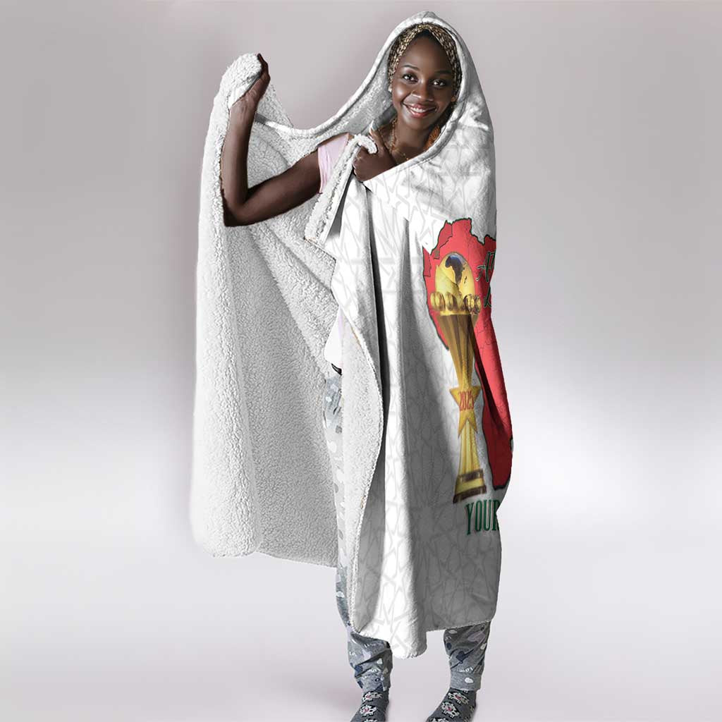 Morocco Football Custom Hooded Blanket Atlas Lions Champions African White Islamic Pattern