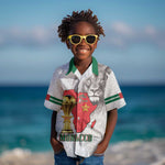 Morocco Football Custom Kid Hawaiian Shirt Atlas Lions Champions African White Islamic Pattern