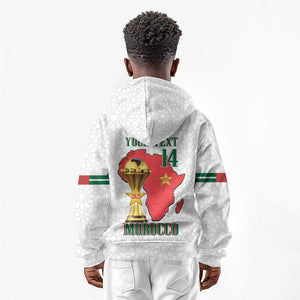 Morocco Football Custom Kid Hoodie Atlas Lions Champions African White Islamic Pattern