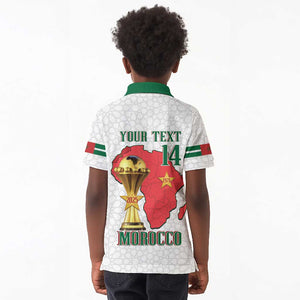 Morocco Football Custom Kid Polo Shirt Atlas Lions Champions African White Islamic Pattern