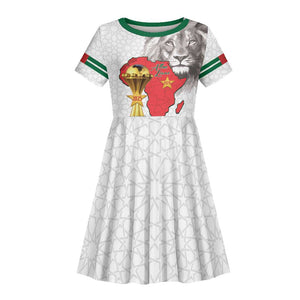 Morocco Football Custom Kid Short Sleeve Dress Atlas Lions Champions African White Islamic Pattern