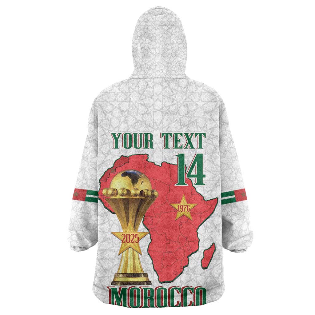 Morocco Football Custom Kid Wearable Blanket Hoodie Atlas Lions Champions African White Islamic Pattern