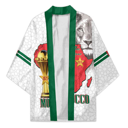 Morocco Football Custom Kimono Atlas Lions Champions African White Islamic Pattern