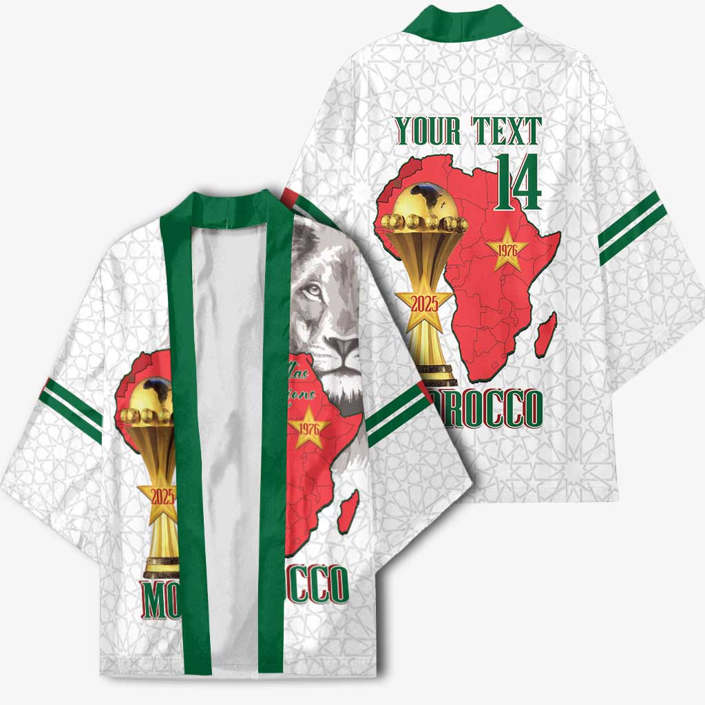 Morocco Football Custom Kimono Atlas Lions Champions African White Islamic Pattern