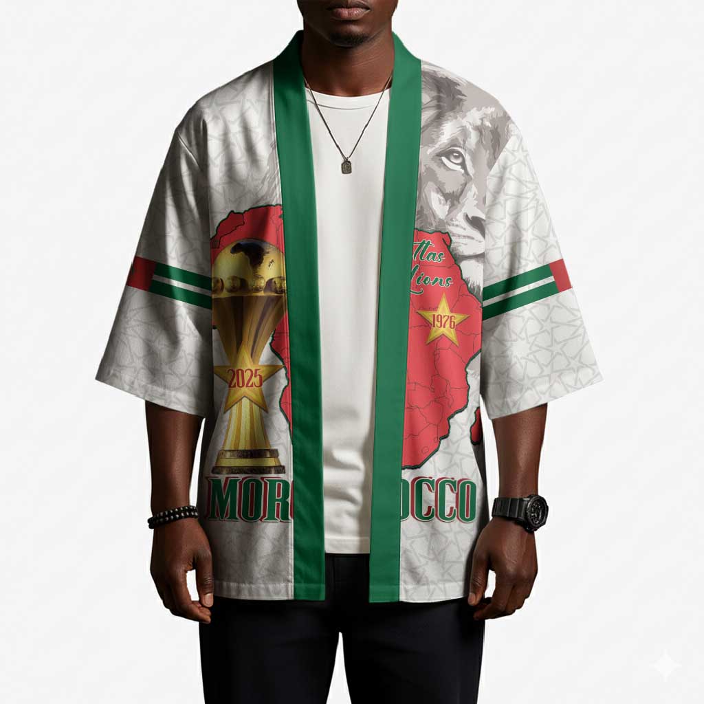 Morocco Football Custom Kimono Atlas Lions Champions African White Islamic Pattern