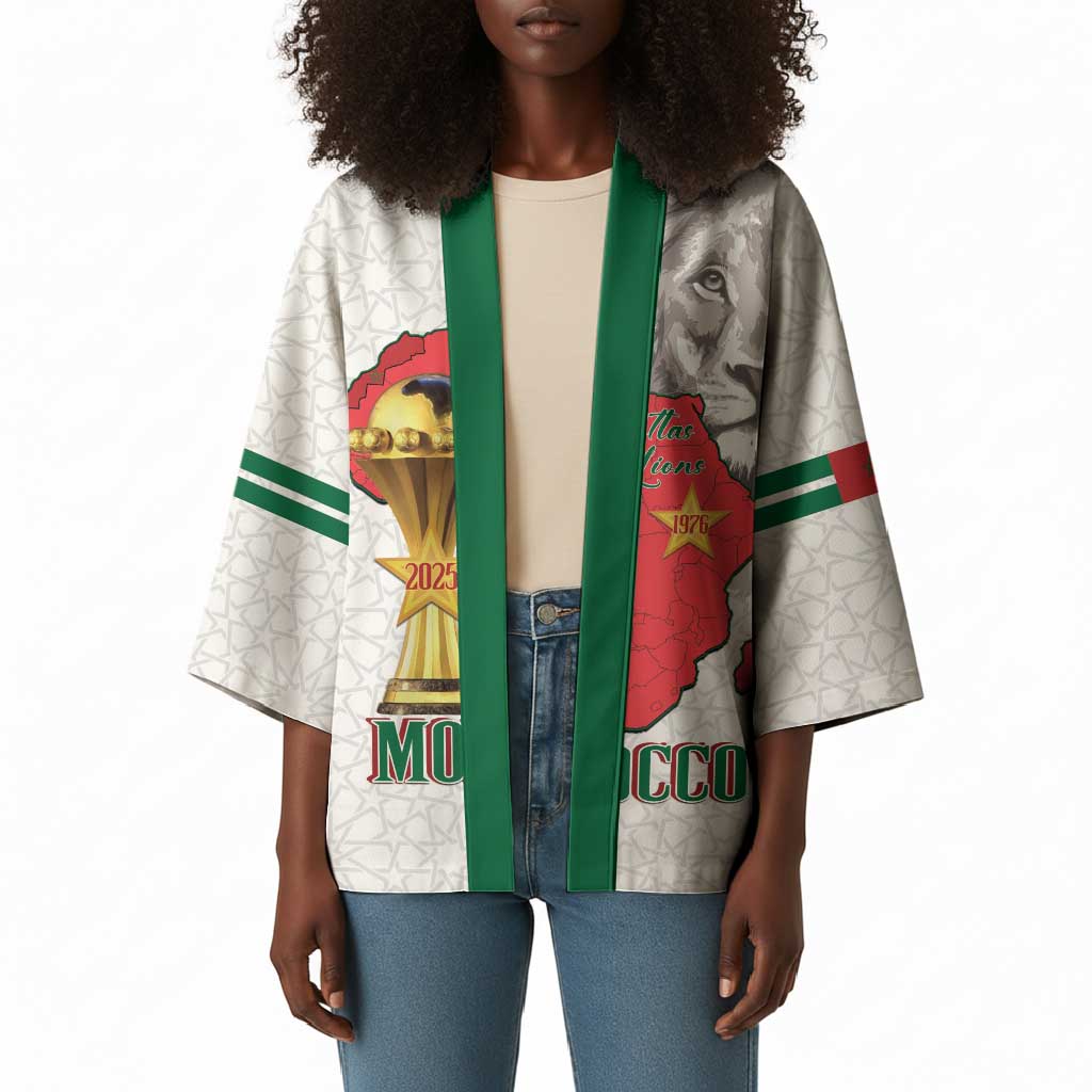 Morocco Football Custom Kimono Atlas Lions Champions African White Islamic Pattern