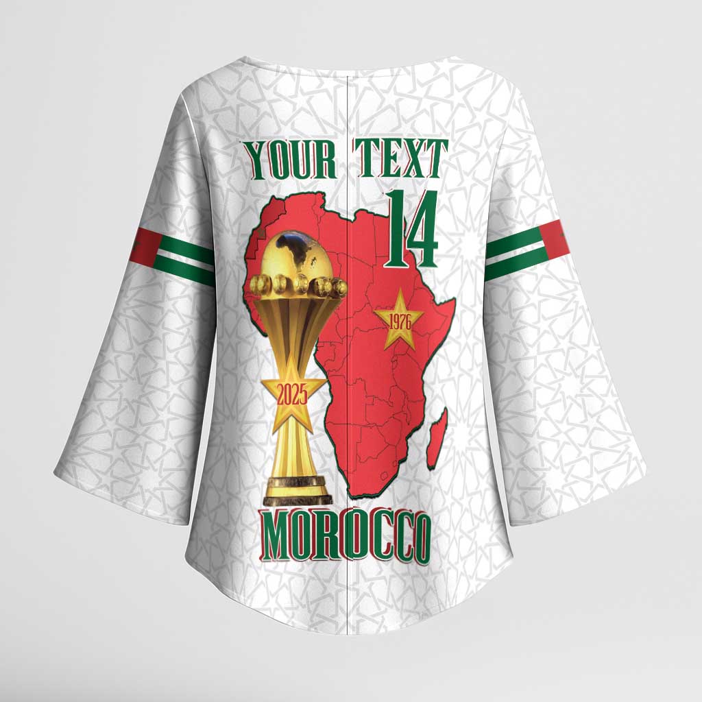 Morocco Football Custom Kimono Sleeve Blouse Atlas Lions Champions African White Islamic Pattern