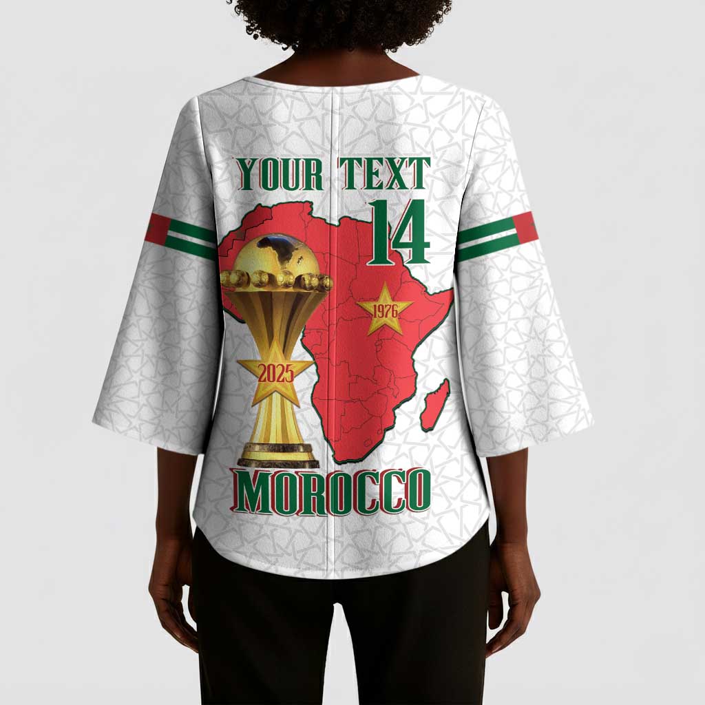 Morocco Football Custom Kimono Sleeve Blouse Atlas Lions Champions African White Islamic Pattern
