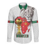 Morocco Football Custom Long Sleeve Button Shirt Atlas Lions Champions African White Islamic Pattern