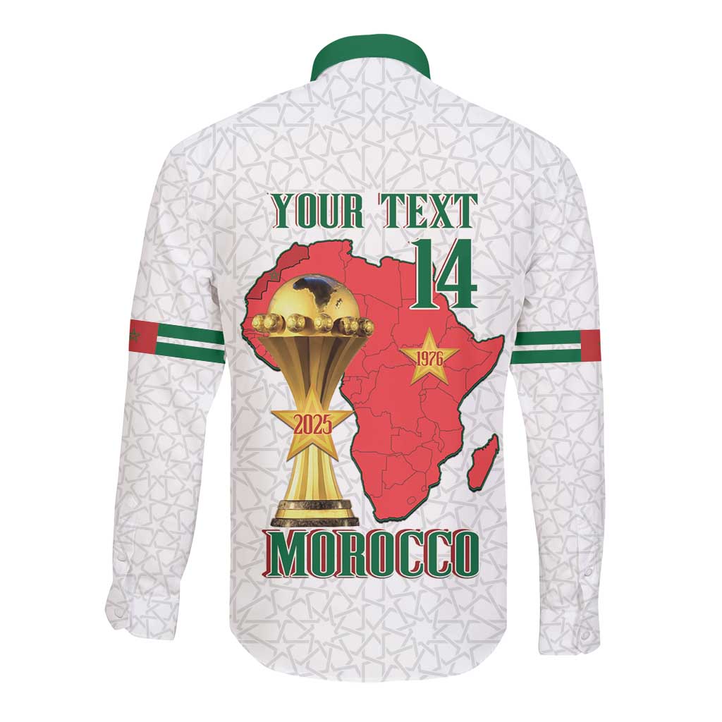 Morocco Football Custom Long Sleeve Button Shirt Atlas Lions Champions African White Islamic Pattern