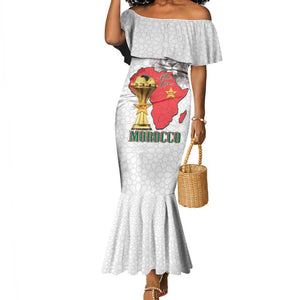 Morocco Football Custom Mermaid Dress Atlas Lions Champions African White Islamic Pattern