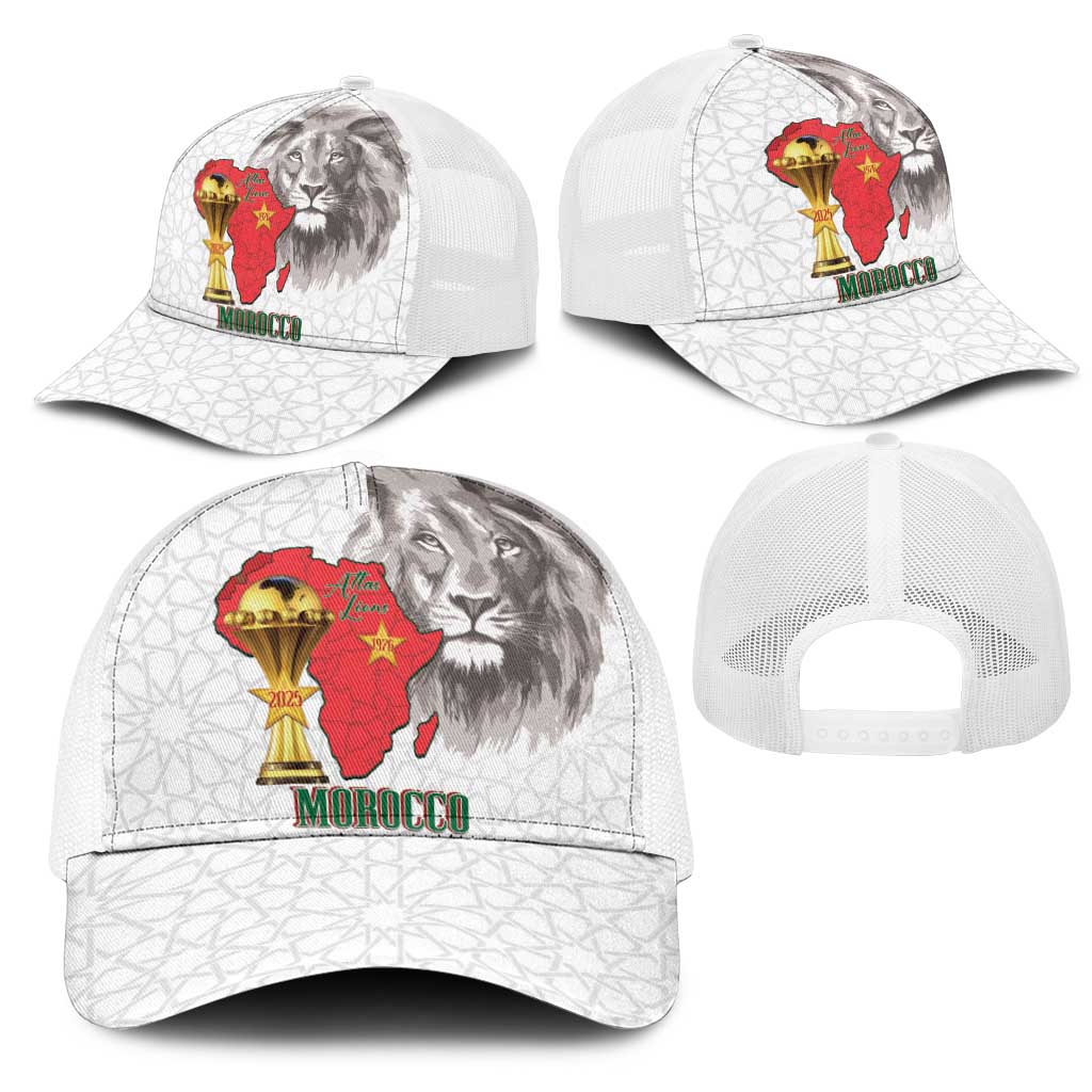 Morocco Football Mesh Trucker Cap Atlas Lions Champions African White Islamic Pattern