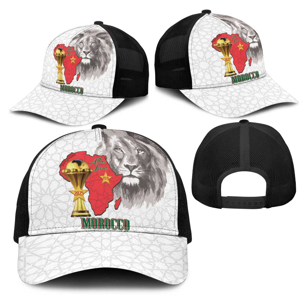 Morocco Football Mesh Trucker Cap Atlas Lions Champions African White Islamic Pattern