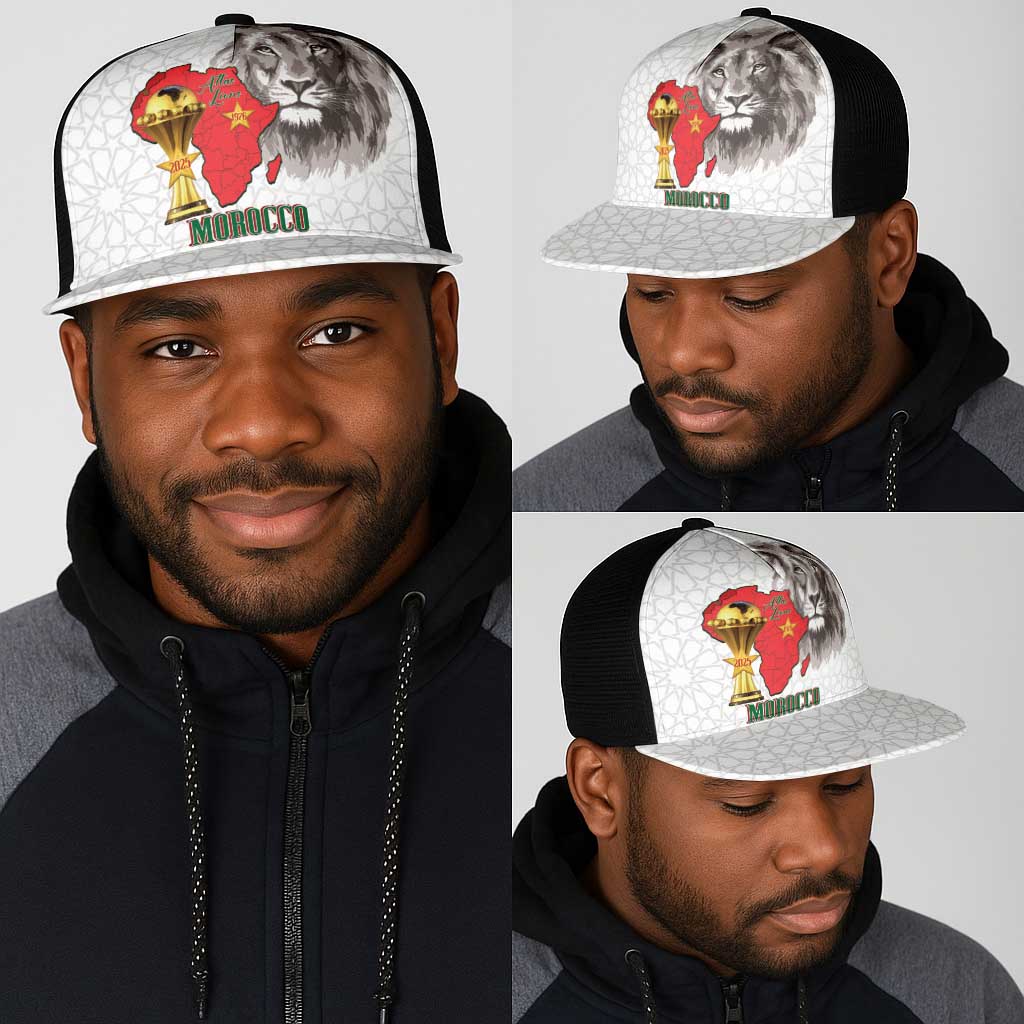 Morocco Football Mesh Trucker Cap Atlas Lions Champions African White Islamic Pattern