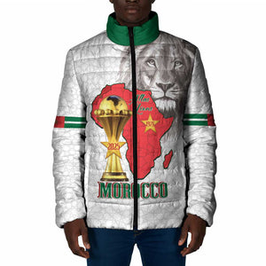 Morocco Football Custom Padded Jacket Atlas Lions Champions African White Islamic Pattern