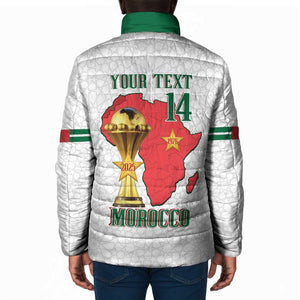 Morocco Football Custom Padded Jacket Atlas Lions Champions African White Islamic Pattern