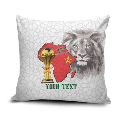 Morocco Football Custom Pillow Cover Atlas Lions Champions African White Islamic Pattern