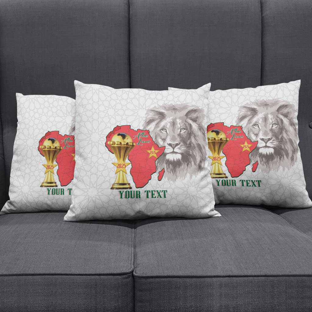 Morocco Football Custom Pillow Cover Atlas Lions Champions African White Islamic Pattern