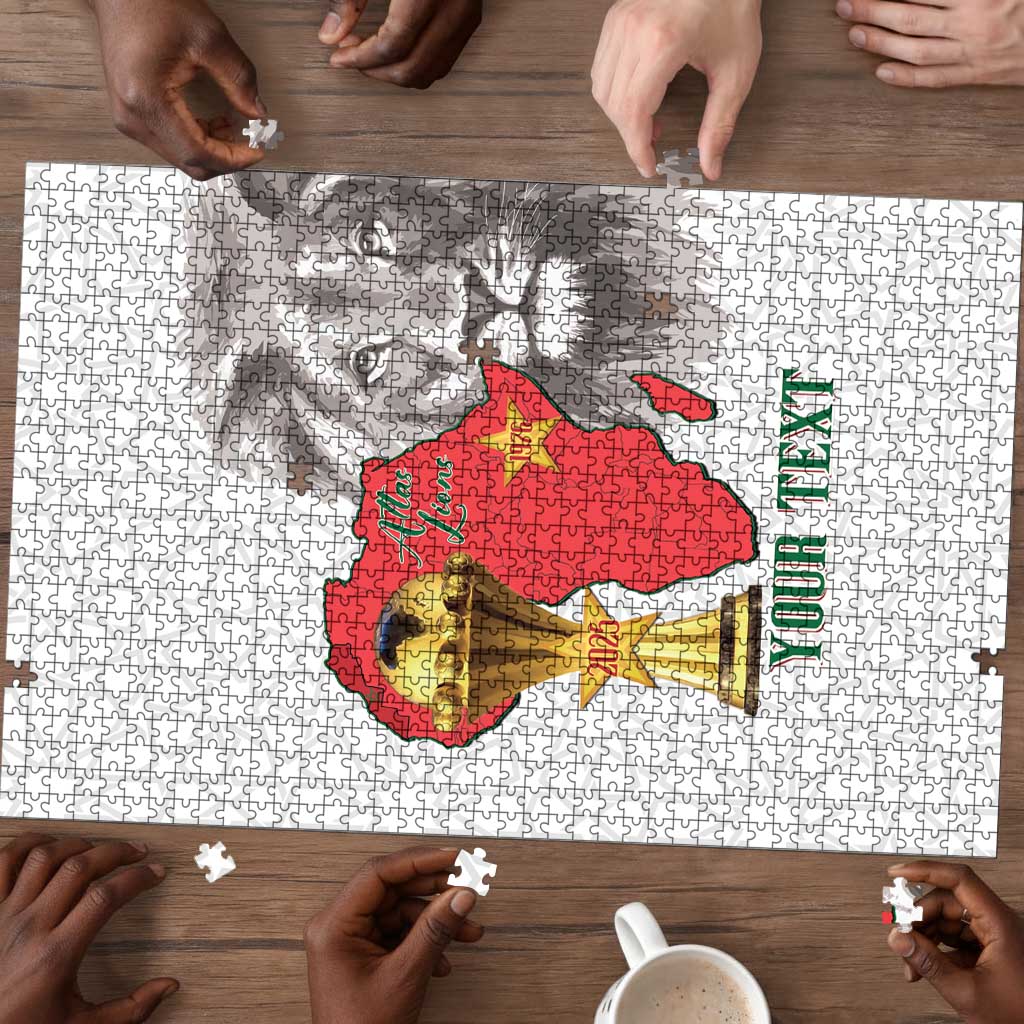 Morocco Football Custom Puzzle Atlas Lions Champions African White Islamic Pattern