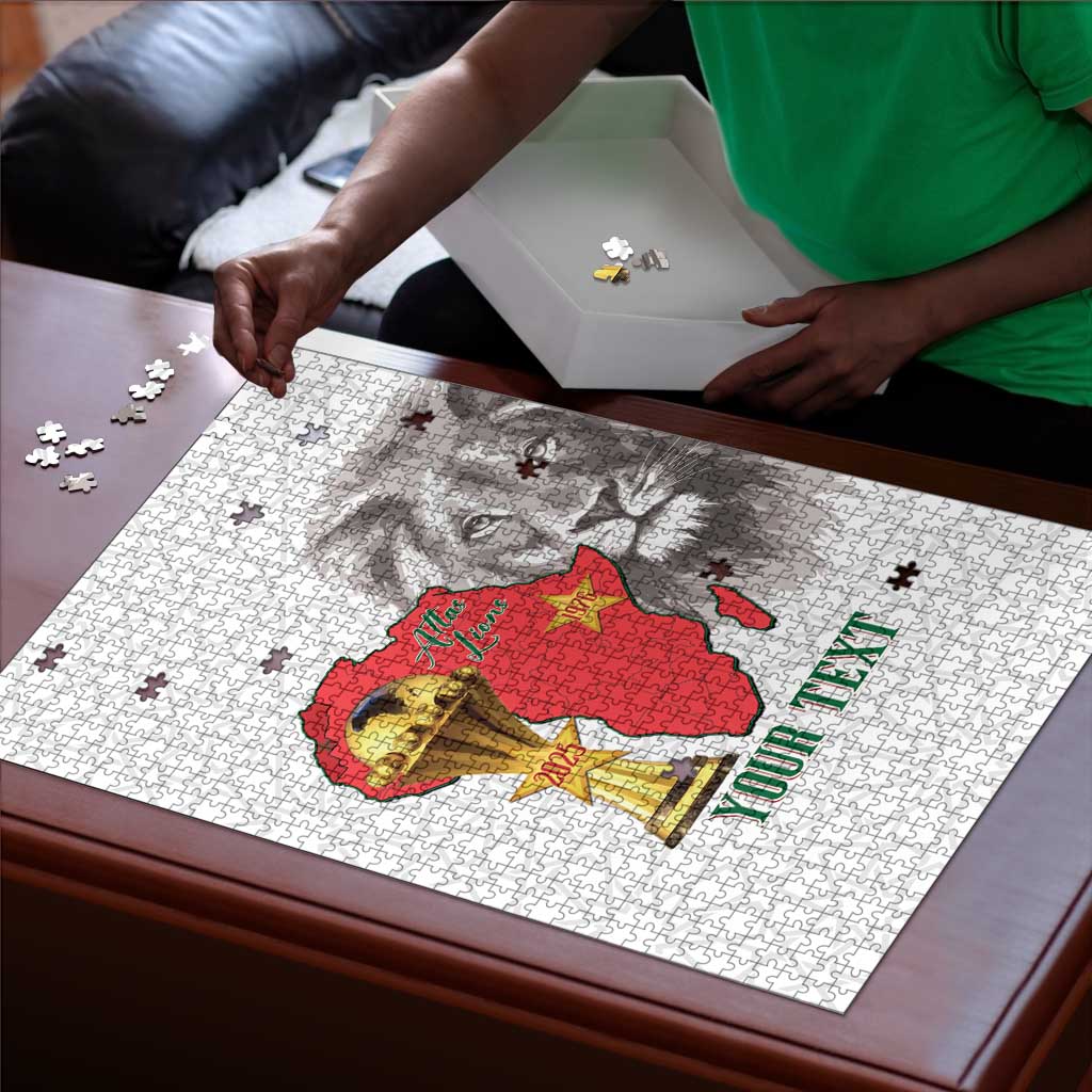 Morocco Football Custom Puzzle Atlas Lions Champions African White Islamic Pattern