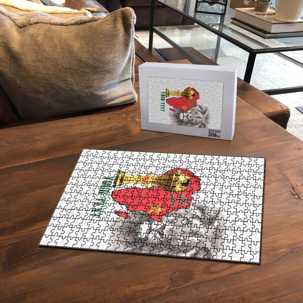 Morocco Football Custom Puzzle Atlas Lions Champions African White Islamic Pattern