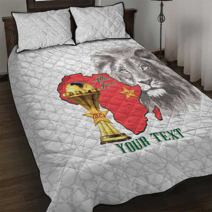 Morocco Football Custom Quilt Bed Set Atlas Lions Champions African White Islamic Pattern