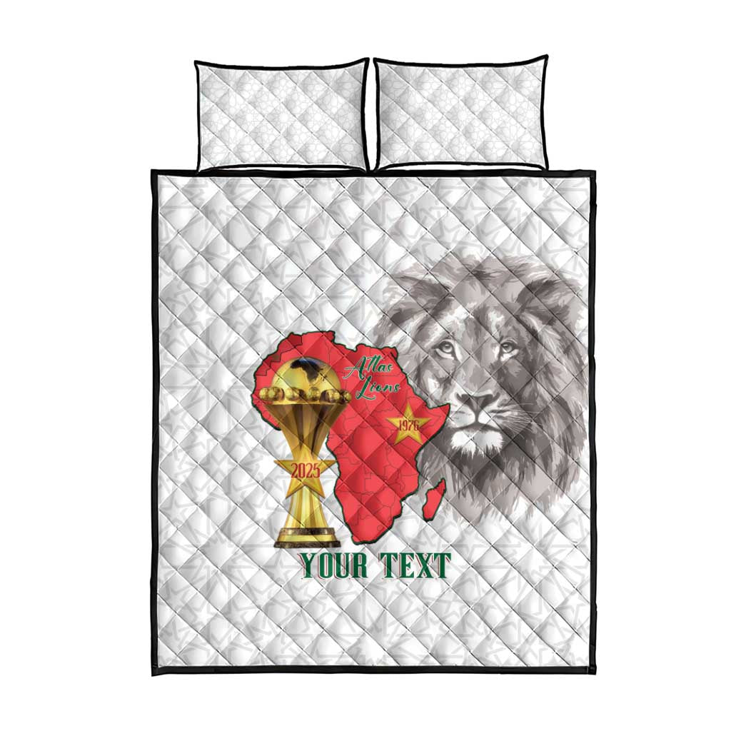 Morocco Football Custom Quilt Bed Set Atlas Lions Champions African White Islamic Pattern