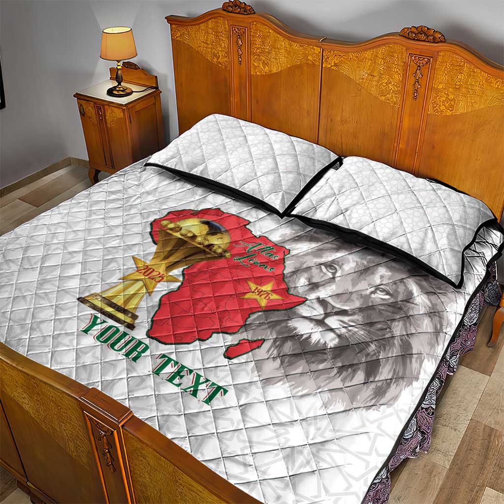 Morocco Football Custom Quilt Bed Set Atlas Lions Champions African White Islamic Pattern