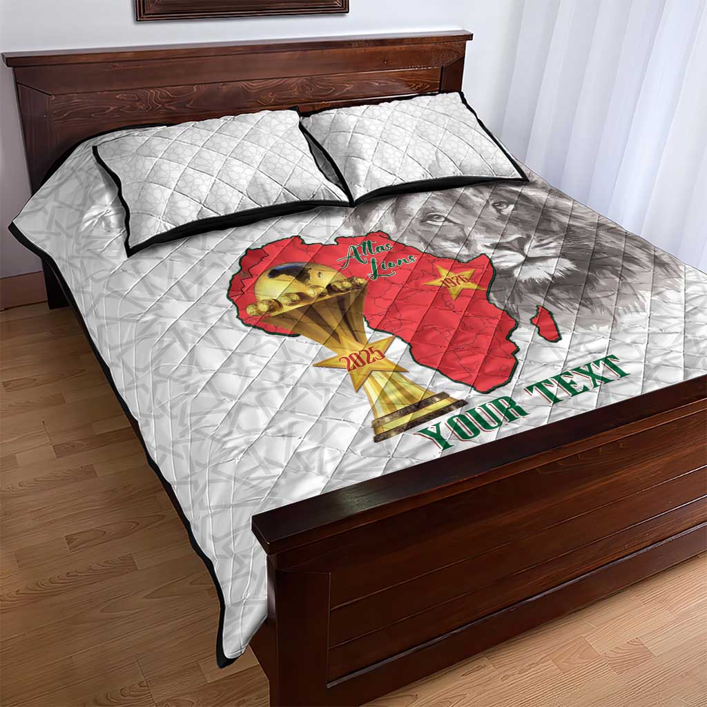 Morocco Football Custom Quilt Bed Set Atlas Lions Champions African White Islamic Pattern