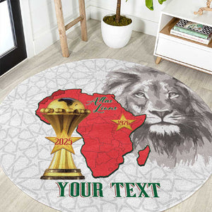 Morocco Football Custom Round Carpet Atlas Lions Champions African White Islamic Pattern