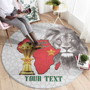 Morocco Football Custom Round Carpet Atlas Lions Champions African White Islamic Pattern