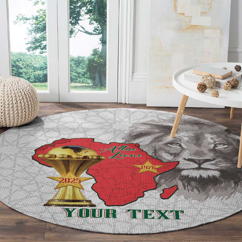 Morocco Football Custom Round Carpet Atlas Lions Champions African White Islamic Pattern