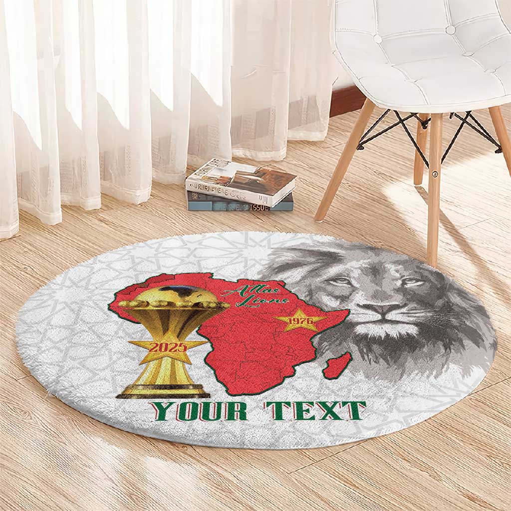 Morocco Football Custom Round Carpet Atlas Lions Champions African White Islamic Pattern