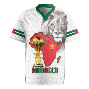 Morocco Football Custom Rugby Jersey Atlas Lions Champions African White Islamic Pattern