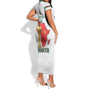 Morocco Football Custom Short Sleeve Bodycon Dress Atlas Lions Champions African White Islamic Pattern