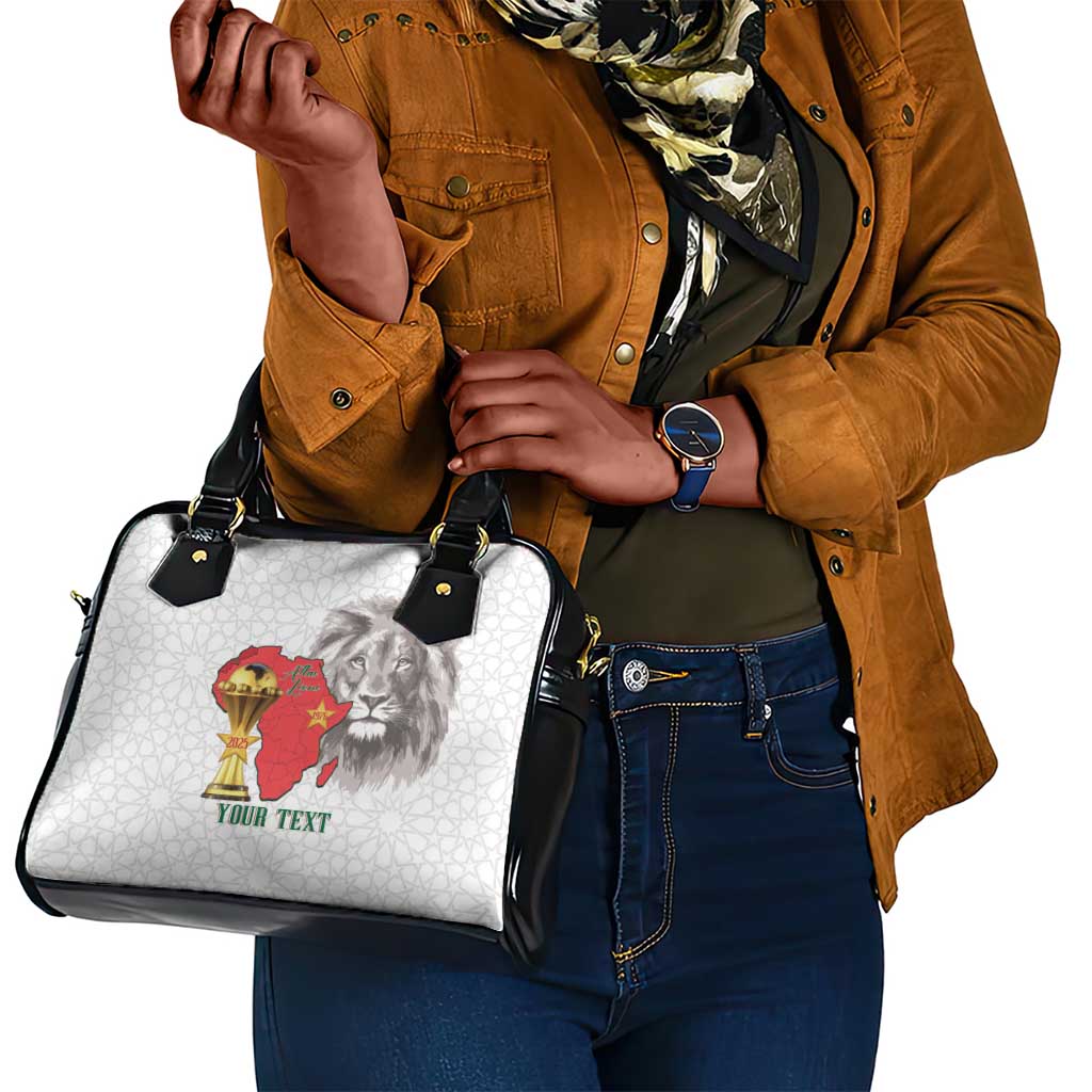 Morocco Football Custom Shoulder Handbag Atlas Lions Champions African White Islamic Pattern
