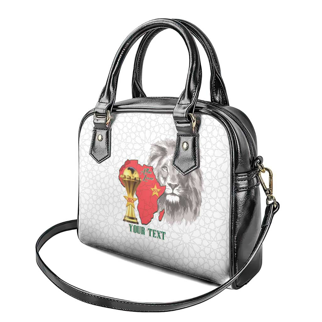 Morocco Football Custom Shoulder Handbag Atlas Lions Champions African White Islamic Pattern