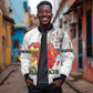 Morocco Football Custom Sleeve Zip Bomber Jacket Atlas Lions Champions African White Islamic Pattern