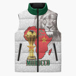 Morocco Football Custom Sleeveless Puffer Jacket Atlas Lions Champions African White Islamic Pattern