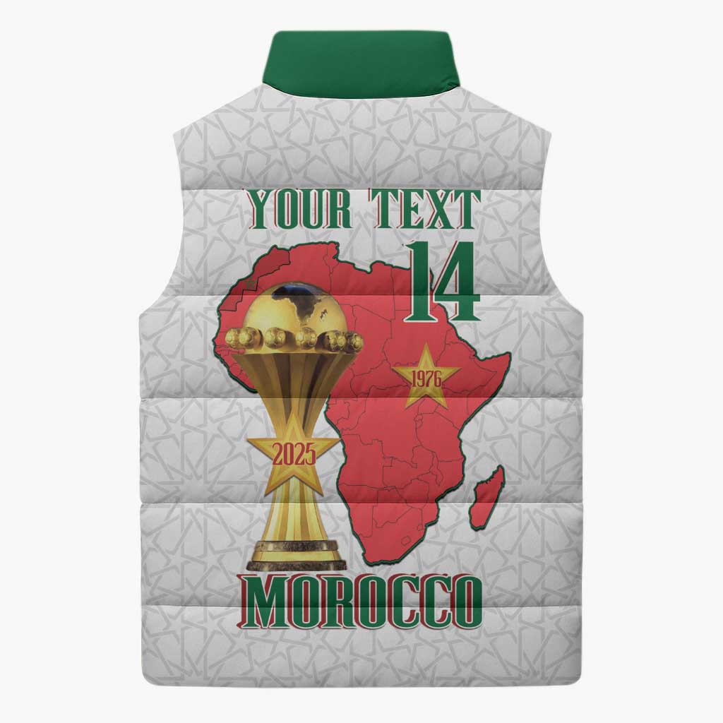 Morocco Football Custom Sleeveless Puffer Jacket Atlas Lions Champions African White Islamic Pattern